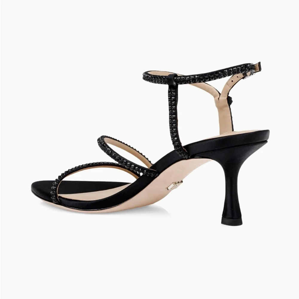 NWT: Badgley Mischka Julianna Black Satin Strappy Heels new in box with dust bag - Picture 3 of 14